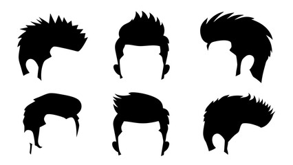 set of silhouettes of men's hairstyles