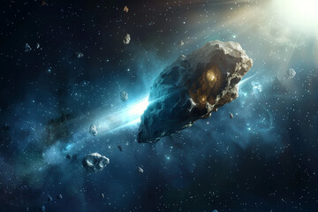 A large comet or asteroid flying in space 
