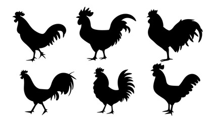set of rooster different pose silhouette vector