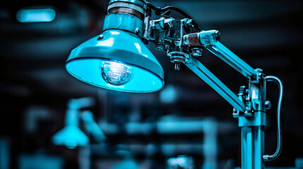Industrial Teal Blue Metal Swing Arm Lamp with Light Bulb Factory Setting