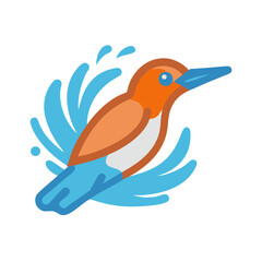 Cartoon bird with vibrant colors splashing in blue water