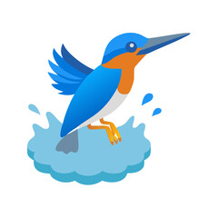 Geometric Kingfisher on water splash flat design illustration