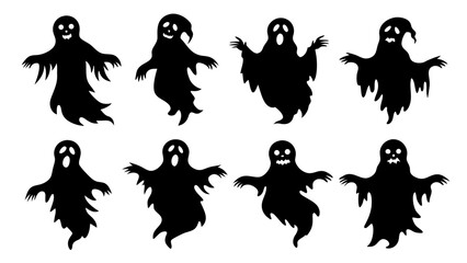 Ghost set. Spooky halloween silhouette.