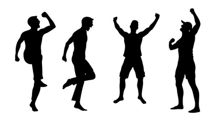 Silhouettes Happy Men Silhouettes Success Happy Emotion Win Collection Jump Celebration Vector Illustration