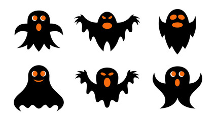 set of halloween ghost vector on tranparent background