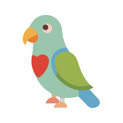 Stylized cartoon parrot with heart symbol on chest