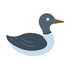 Stylized flat vector illustration of swimming duck on black