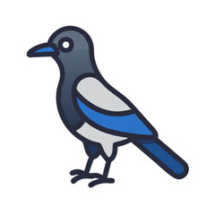 Simple flat illustration of magpie bird with black background