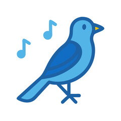 Blue bird icon sings isolated on black background illustration