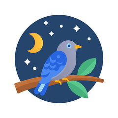 Bird on branch under a moonlit night sky