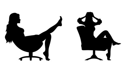 Two sitting women vector art illustration