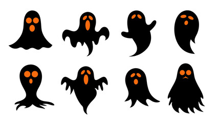 set of halloween ghost vector on tranparent background