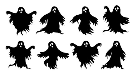 Ghost set. Spooky halloween silhouette.