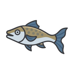 Cartoon fish icon swimming with black background illustration