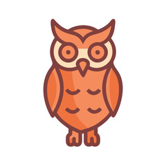Flat orange owl illustration on a black background