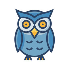 Charming cartoon owl illustration in blue tones on black