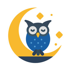 Flat vector graphic of an owl on a moon
