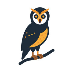 Naklejka premium Stylized owl perched on branch against dark background illustration