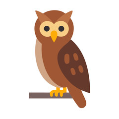 Stylized owl illustration perching on a branch, flat design