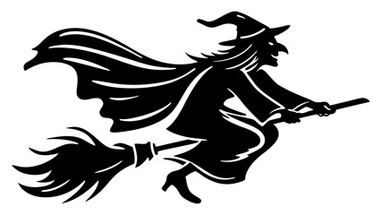 Halloween witch silhouette vector on tranparent background