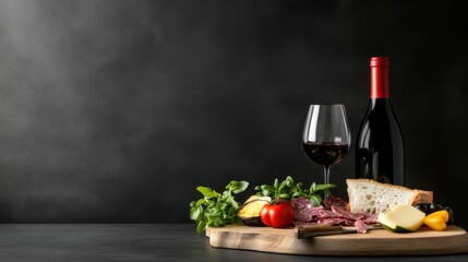 Elegant Wine and Charcuterie Spread on Dark Background