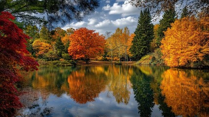 autumn trees reflected in water