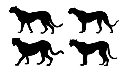 set of cheetahs silhouette vector on tranparent background
