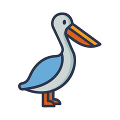 Flat vector image of a pelican against black backdrop