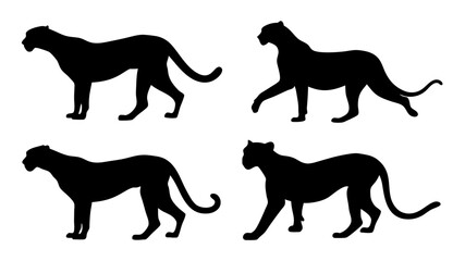 set of cheetahs silhouette vector on tranparent background