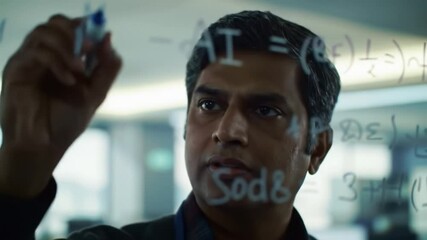 Mathematician solves complex equations in a modern office environment during the day - Powered by Adobe