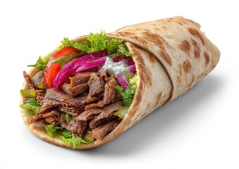 Delicious beef shawarma wrap with fresh veggies.