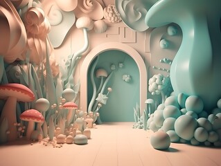 Surreal Mushroom Archway Scene.