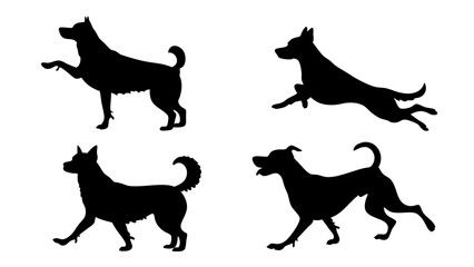 set of dog different pose silhouette vector