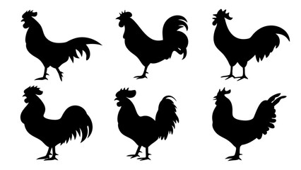 set of rooster different pose silhouette vector