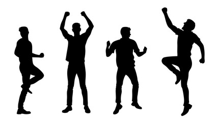 Silhouettes Happy Men Silhouettes Success Happy Emotion Win Collection Jump Celebration Vector Illustration