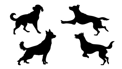 set of dog different pose silhouette vector