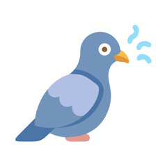 Cartoon pigeon with light blue curves above its head