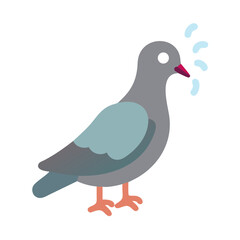 Cartoon pigeon cooing loudly flat design on black background