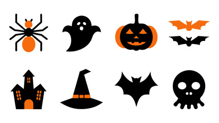 set of halloween icon vector on tranparent background