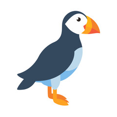 Stylized puffin illustration in shades of blue and orange