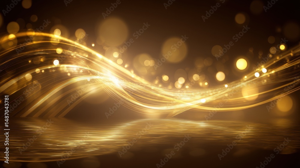 Poster soft golden waves of light shimmer on a dark background creating an elegant and magical atmosphere s