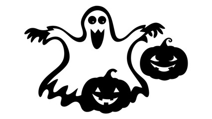 Silhouette of halloween ghost holding a jack-o-lantern pumpkin