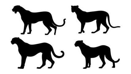 set of cheetahs silhouette vector on tranparent background