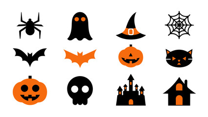set of halloween icon vector on tranparent background