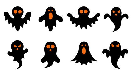 set of halloween ghost vector on tranparent background