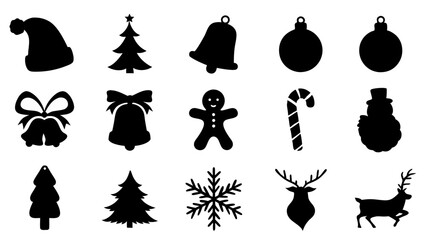 set of Christmas decoration silhouette vector on tranparent background%09
