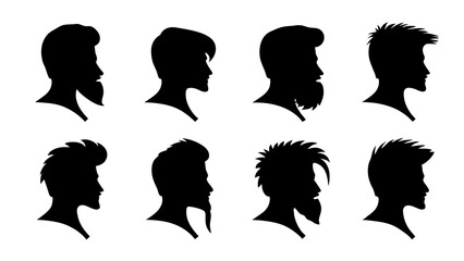 set of silhouettes of men's hairstyles