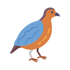 Stylized graphic of a colorful bird standing in profile