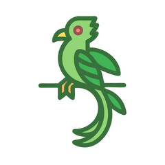 Stylized green quetzal bird perched on a branch illustration
