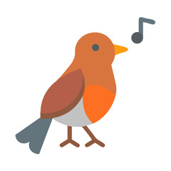 Cartoon robin with music note on a black background
